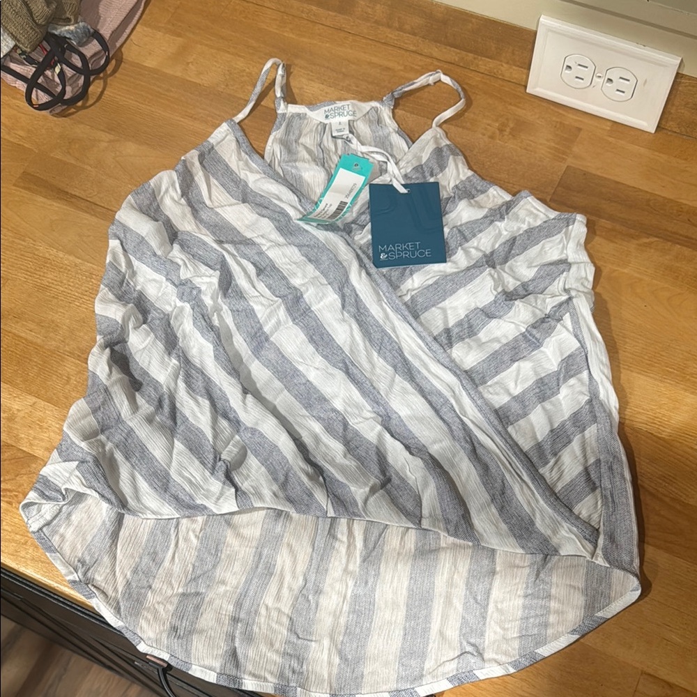 Market & Spruce Blue and White Striped Sleeveless Top